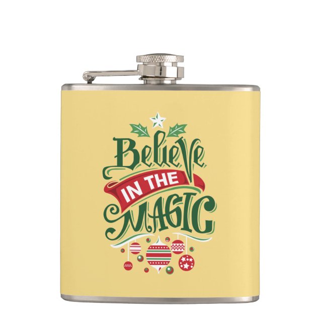 Glaube an die Weihnachtstypografie der Magie Flachmann (Vorderseite)