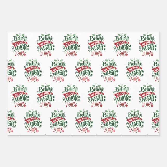 Glaube an die Weihnachtstypografie der Magie Geschenkpapier Set (Vorderseite)