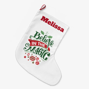Glaube an die Weihnachtstypografie der Magie Großer Weihnachtsstrumpf