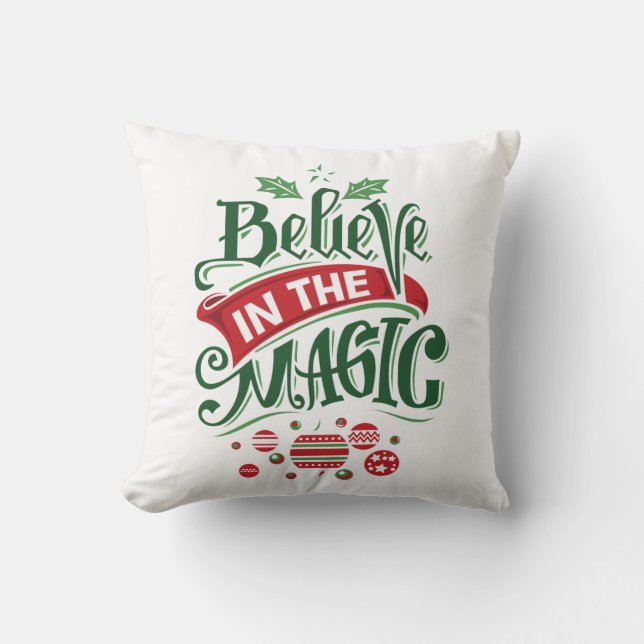 Glaube an die Weihnachtstypografie der Magie Kissen (Vorderseite)