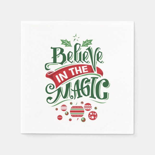 Glaube an die Weihnachtstypografie der Magie Serviette (Vorderseite)