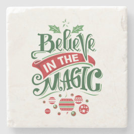 Glaube an die Weihnachtstypografie der Magie Steinuntersetzer
