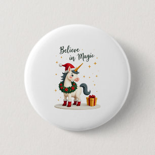 Glaube an Magie Festliches Einhorn mit Weihnachts Button