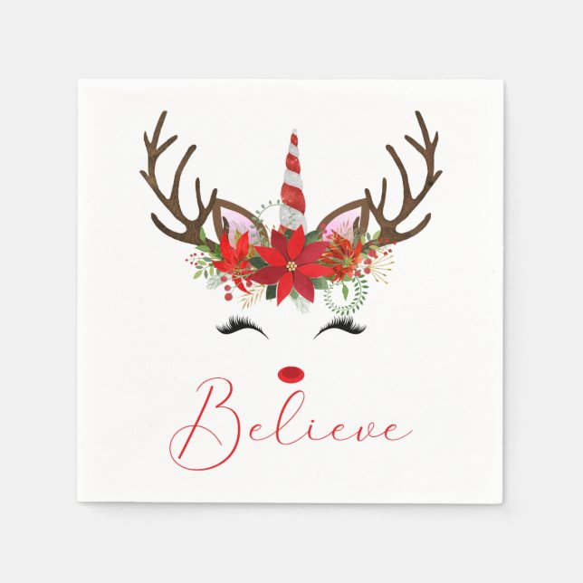 Glaube an Red & White Weihnachtsmann Unicorn Serviette (Vorderseite)