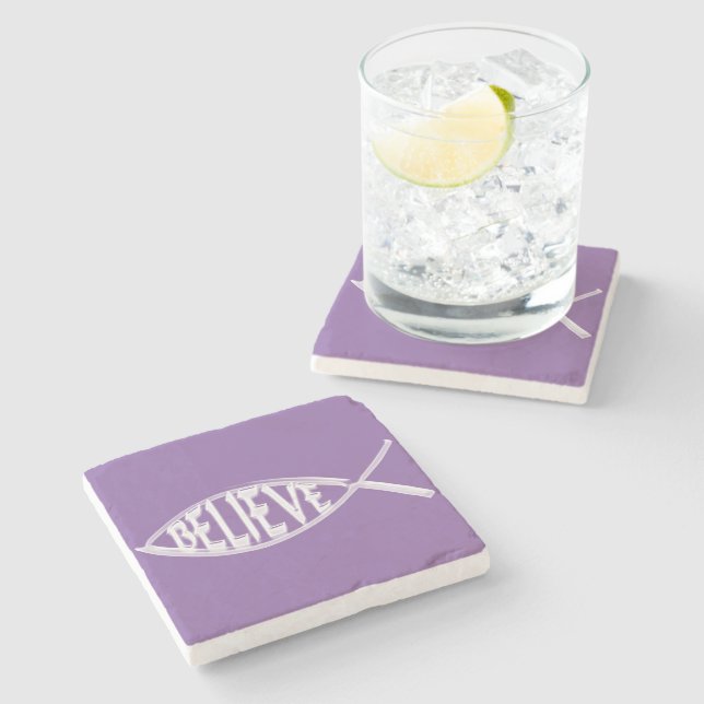 Glaube den Fischlavender Steinuntersetzer (Seitenansicht)