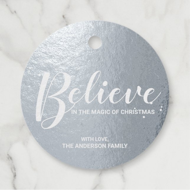 'Glaube' Elegante Silver Foil Weihnachten Geschenkanhänger (Vorderseite)