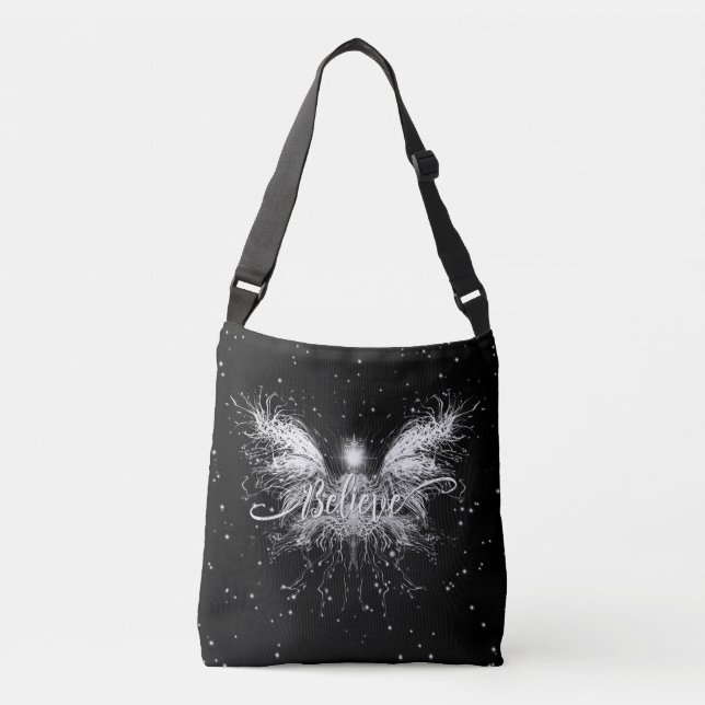 Glaube Fairy Starlight Fantasy Black Tragetaschen Mit Langen Trägern (Vorderseite)