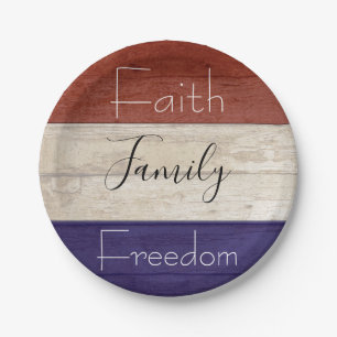 Glaube Familie Freiheit patriotisches Holz  Pappteller