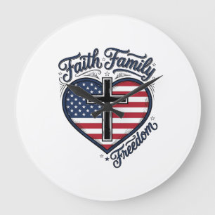 Glaube Familie Freiheit Patriotisches Kreuz Herz S Große Wanduhr