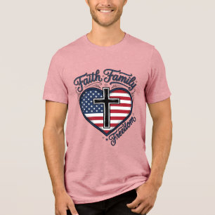 Glaube Familie Freiheit Patriotisches Kreuz Herz S Tri-Blend Shirt