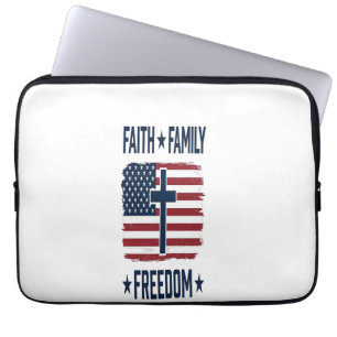 Glaube Familie Freiheit Patriotisches Kreuz USA-Fl Laptopschutzhülle