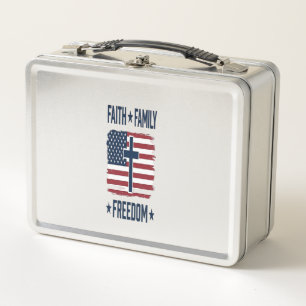 Glaube Familie Freiheit Patriotisches Kreuz USA-Fl Metall Brotdose