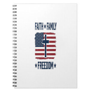 Glaube Familie Freiheit Patriotisches Kreuz USA-Fl Notizblock