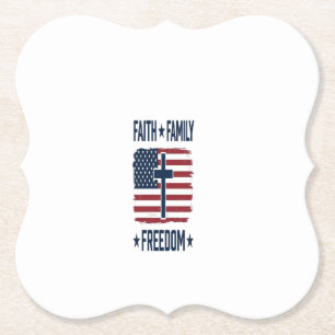 Glaube Familie Freiheit Patriotisches Kreuz USA-Fl Untersetzer