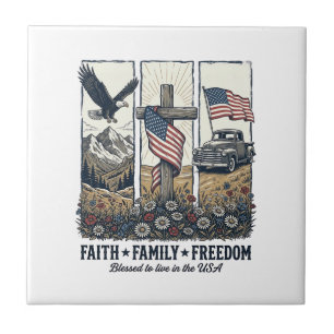 Glaube Familie Freiheit Vintage Patriotischer Adle Fliese