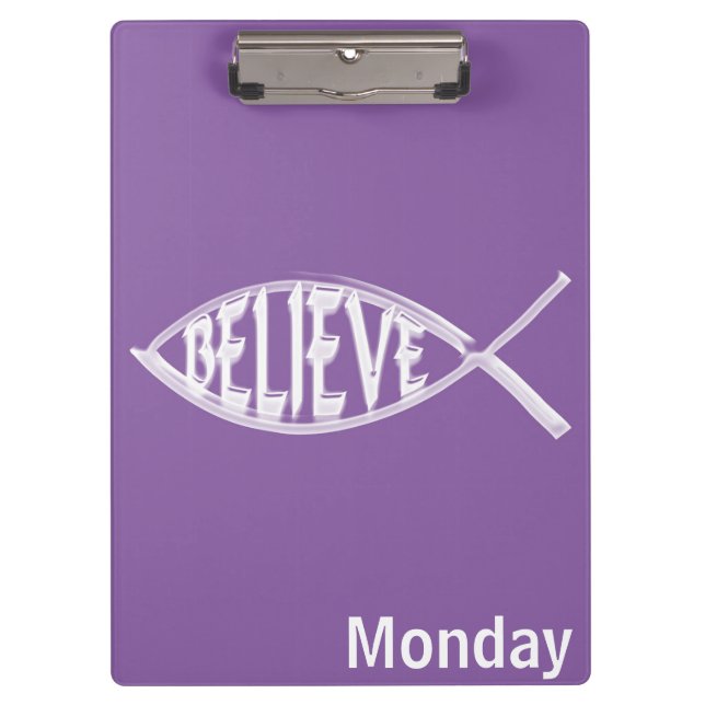 Glaube Fisch Lavendel Klemmbrett (Vorderseite)