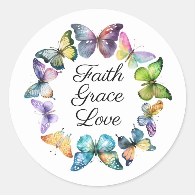 Glaube, Gnade und Liebe-Schmetterlingssticker Runder Aufkleber (Vorderseite)