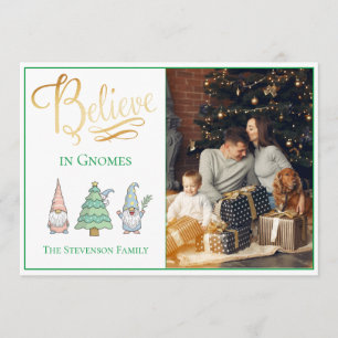 Glaube Gnomes Gold Script Foto Glitzer Holiday Feiertagskarte
