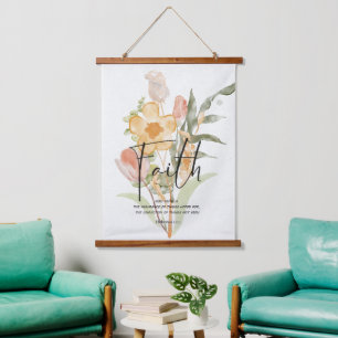Glaube - Hebräer 11:1 Orange floral   Wandteppich Mit Holzrahmen