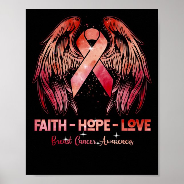 Glaube Hoffnung Liebe Brustkrebs Rosa Flügel zurüc Poster (Vorne)