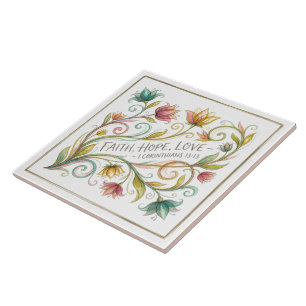 Glaube Hoffnung Liebe floral Fliese