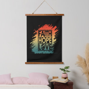 GLAUBE HOFFNUNG LIEBE INSPIRATIV MOTIVIEREND GEDIC WANDTEPPICH MIT HOLZRAHMEN