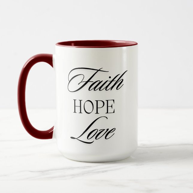 Glaube, Hoffnung Liebe Minimalistisches Design Tasse (Links)
