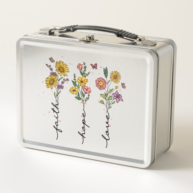 Glaube, Hoffnung, Liebe - Vibrierendes florales In Metall Brotdose (Vorderseite)