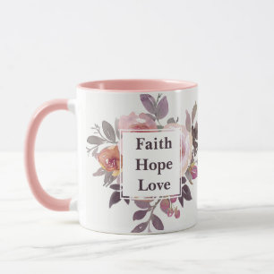 Glaube Hoffnung Liebe Wasserfarben Blumen Monogram Tasse
