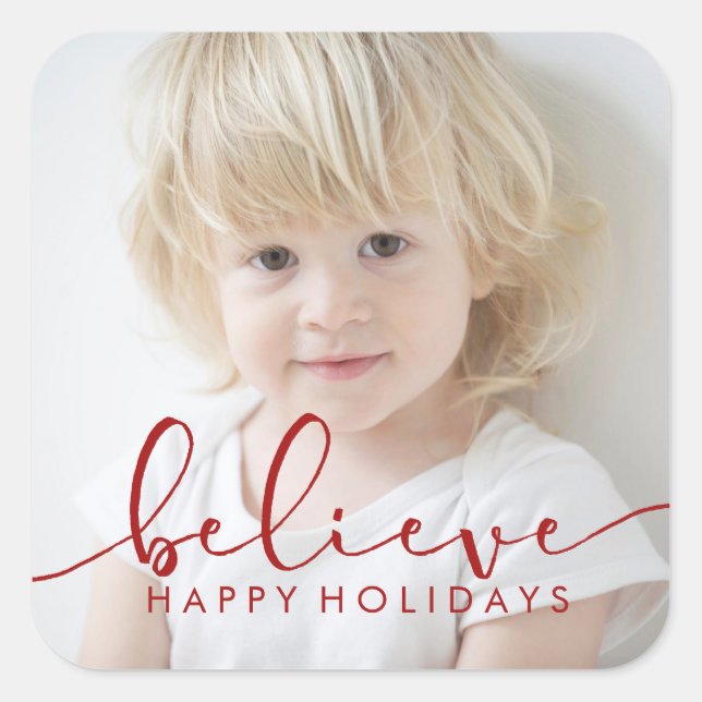 Glaube HOLIDAY RED Hand Letter FOTO Quadratischer Aufkleber (Vorderseite)