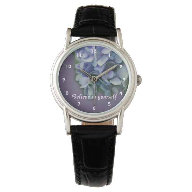 Glaube Hydrangea Inspirational Armbanduhr (Vorderseite)