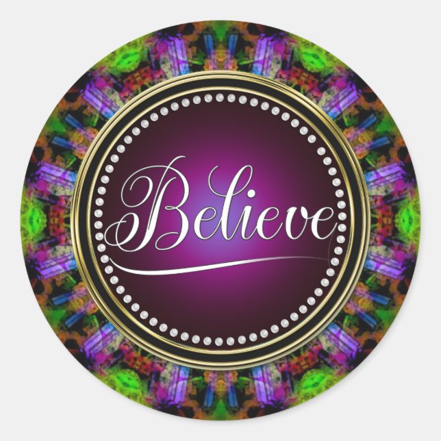 Glaube : Inspiriert : Green Lila Mandala Circle Runder Aufkleber (Vorderseite)