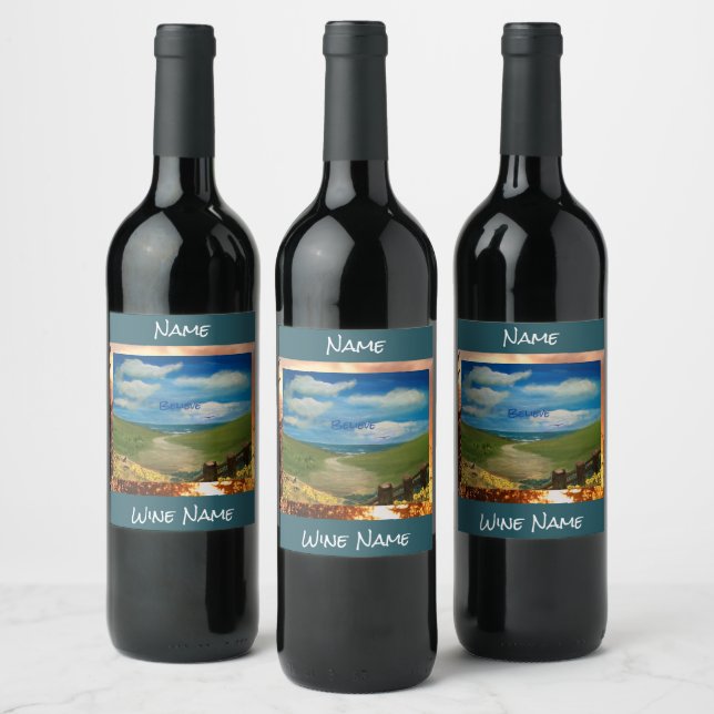 Glaube: Landschaftliche Malerei am Meer Weinetikett (Flaschen)