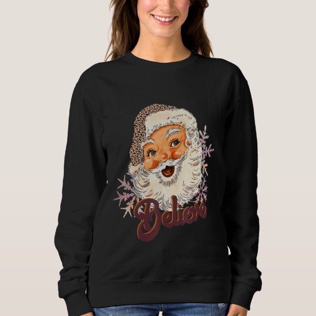 Glaube Leopard Santa Retro Santa Vintag Sweatshirt (Vorderseite)