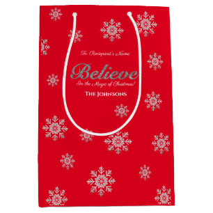 Glaube Magie von Weihnachten Silver Glitzer Rot Mittlere Geschenktüte