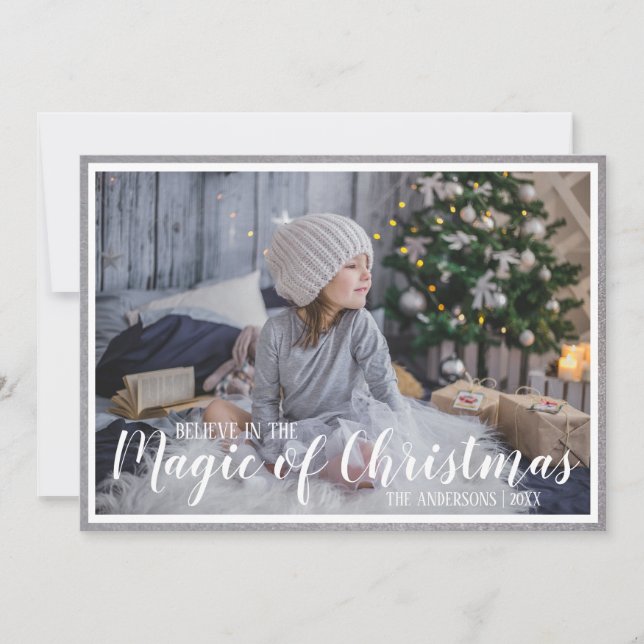 Glaube Magie Weihnachten Silber/Blauer Urlaub Foto (Vorderseite)