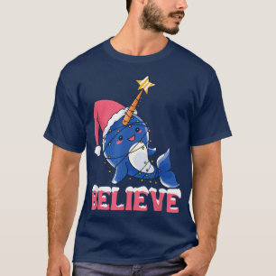 Glaube Narwhal Weihnachtsschnee mit Feenlicht T-Shirt