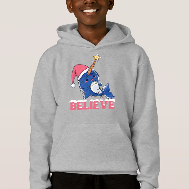 Glaube Narwhal Weihnachtsschneefieber-Lichter Hoodie (Vorderseite)