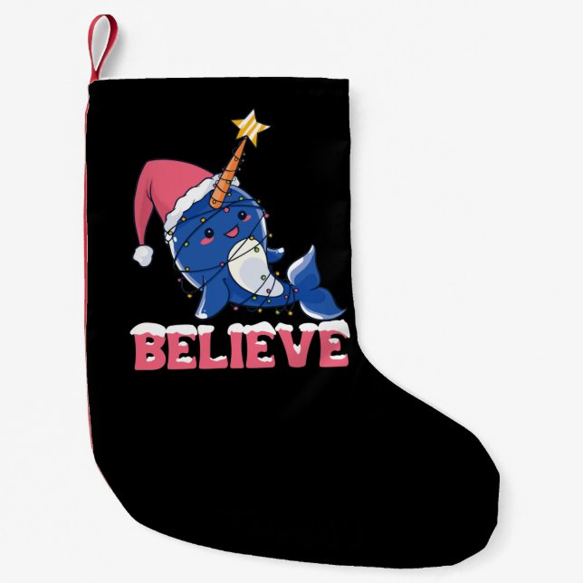 Glaube Narwhal Weihnachtsschneefieber-Lichter Kleiner Weihnachtsstrumpf (Vorderseite)