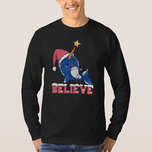 Glaube Narwhal Weihnachtsschneefieber-Lichter T-Shirt (Vorderseite)
