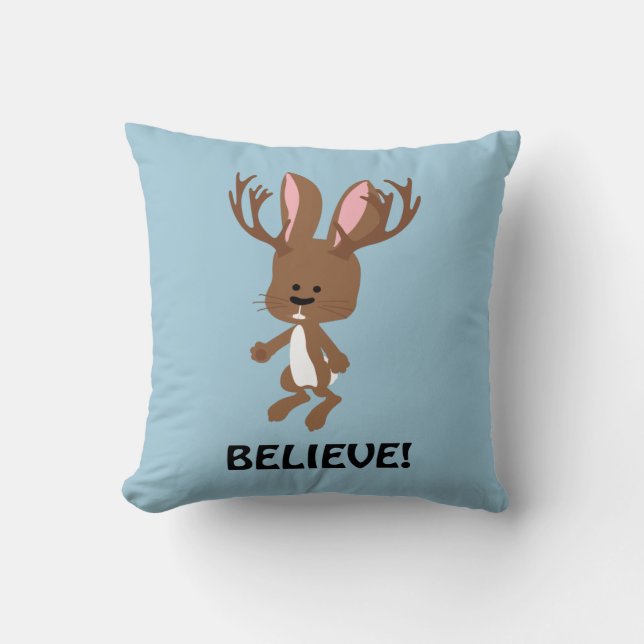 Glaube! Niedlich Jackalope Kissen (Vorderseite)