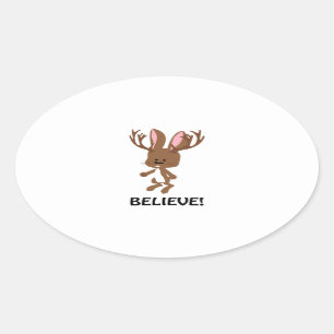 Glaube! Niedlich Jackalope Ovaler Aufkleber