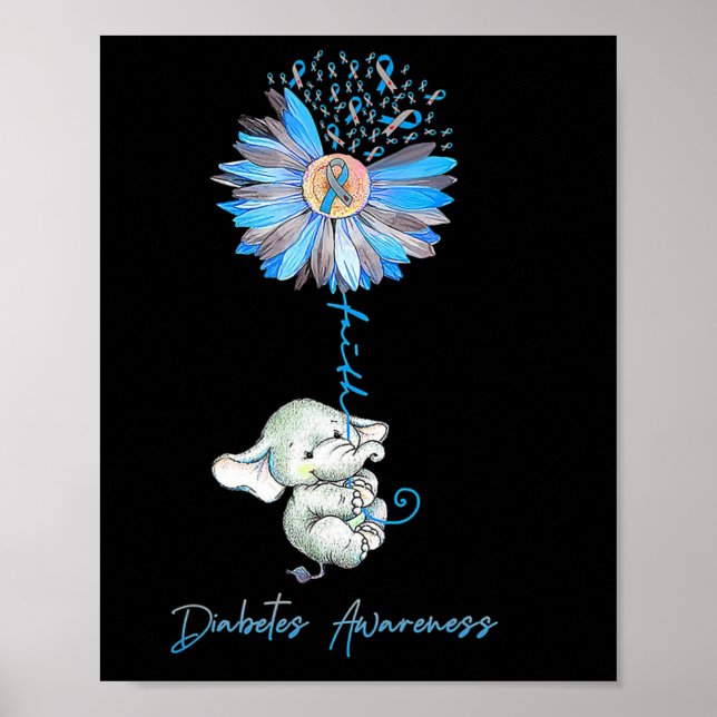 Glaube Niedliche Elefanten Sonnenblumen Diabetes B Poster (Vorne)