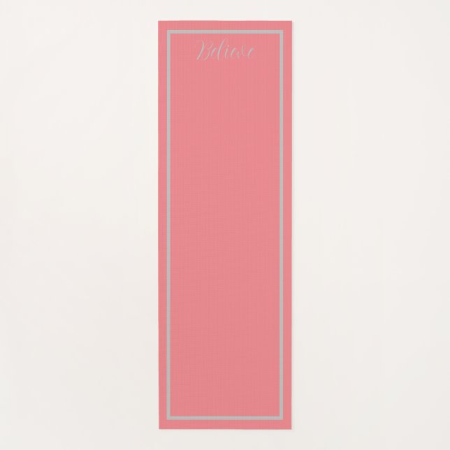 'Glaube' Phrase Coral Pink & Grau Border Yogamatte (Vorderseite)