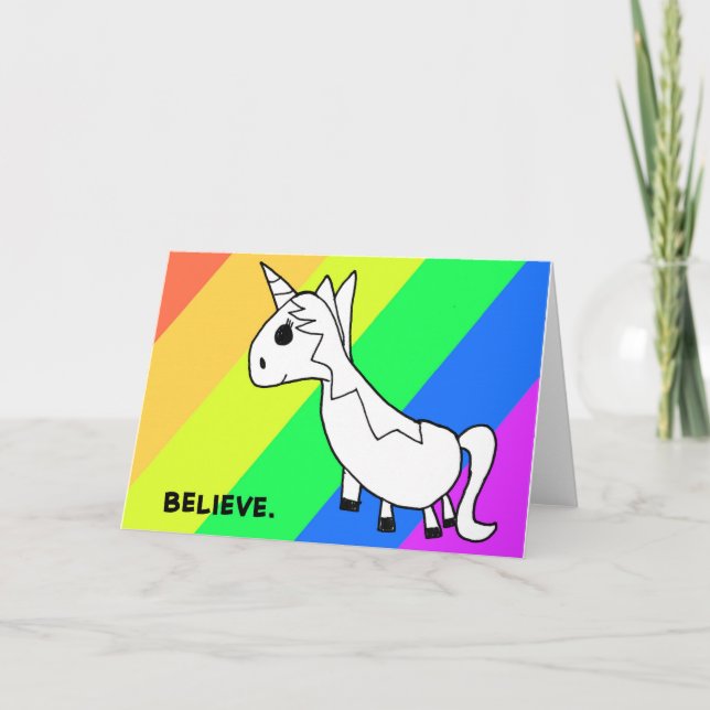 Glaube! Rainbow Unicorn Notecard Karte (Vorderseite)