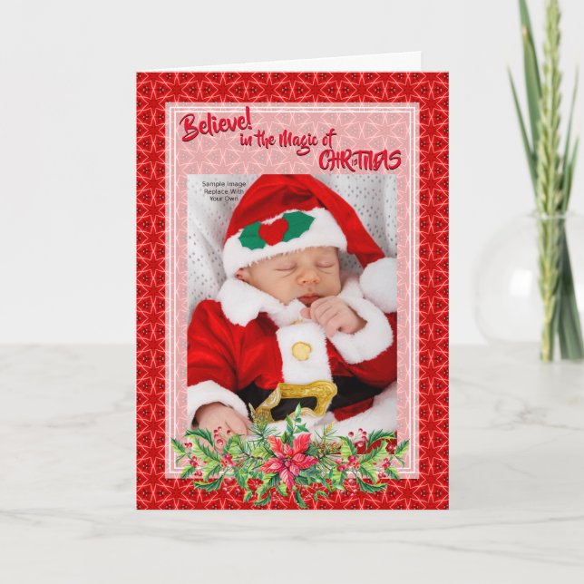 Glaube! / Rote Sterne Weihnachtsfotovorlage Feiertagskarte (Vorderseite)