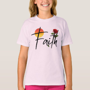 Glaube Schwarz Typografie mit Rose T-Shirt