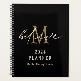 Glaube Script 2024 Monogramm Anfangsname Schwarz Planer