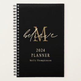 Glaube Script 2024 Monogramm Anfangsname Schwarz Planer