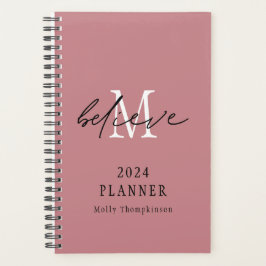 Glaube Script 2024 Name Monogram Initial Pink Planer